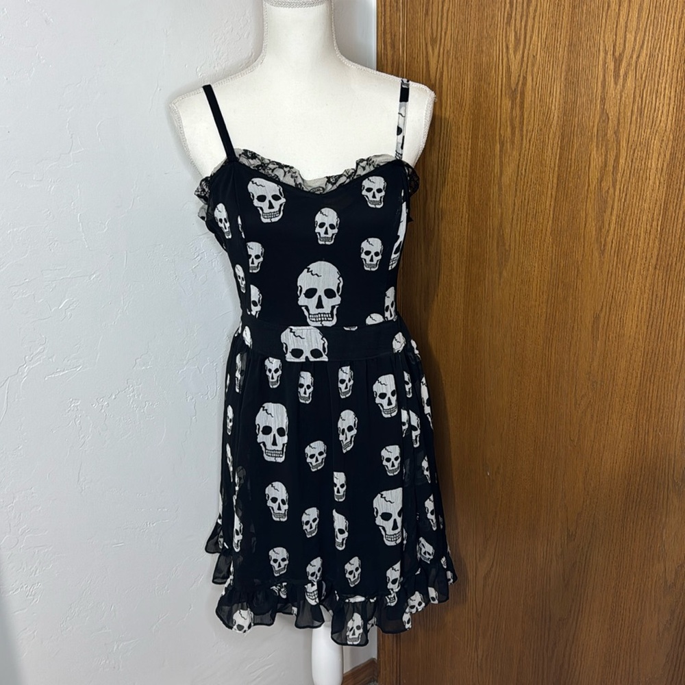 Royal Bones black w white skulls dress w adjustable straps xl